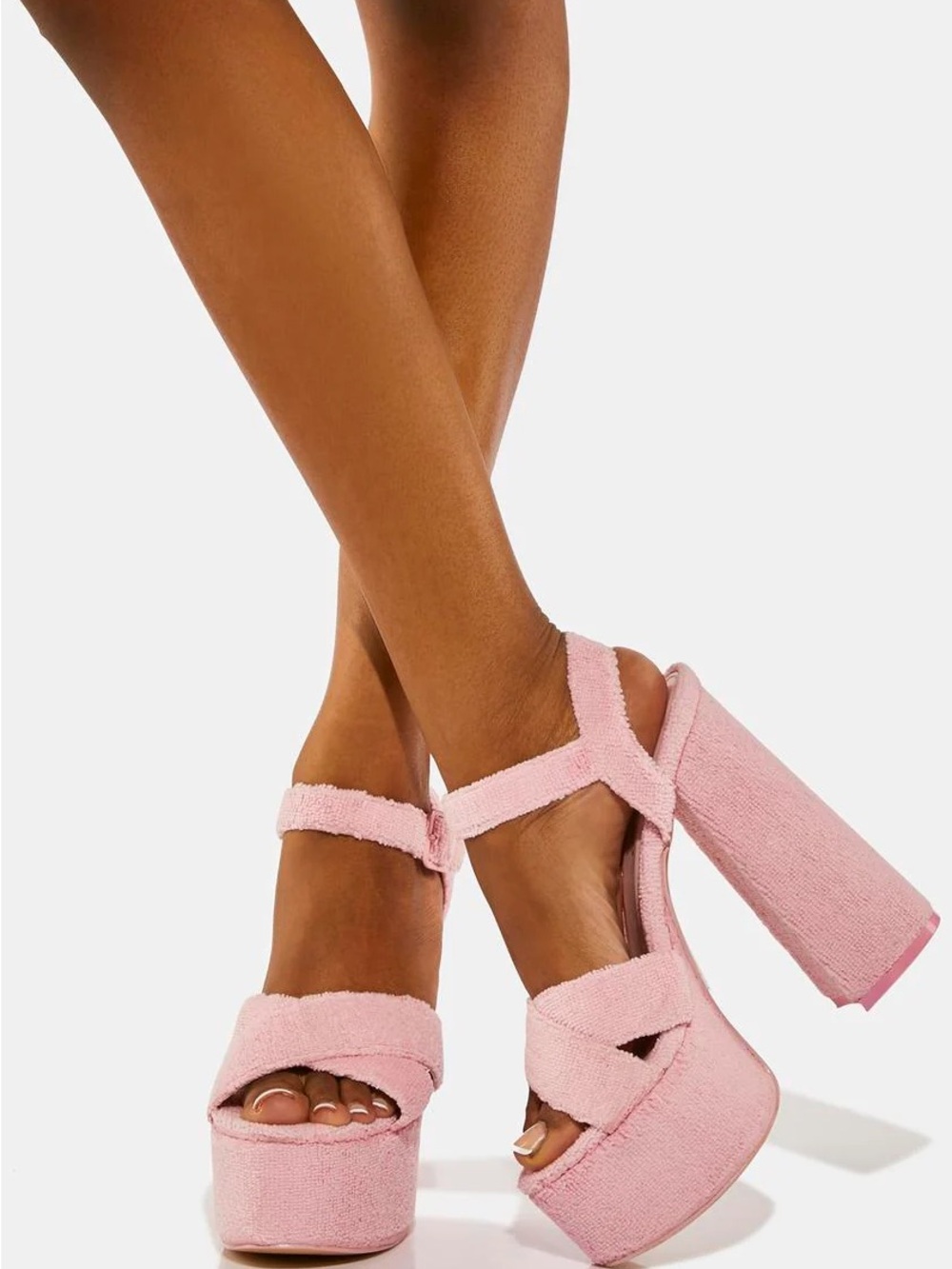Public Desire Pink Terrycloth Platform Block Heels